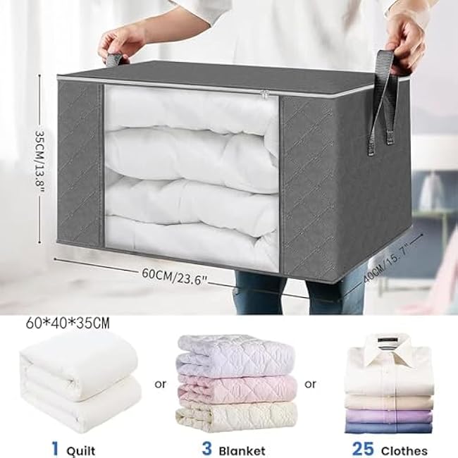 Clothes Storage Bins - 3 Pieces Blanket Storage Organizer,Folding Sweater Organizer with Clear Window & Handle for Dorm RV Travel Laundry Bathroom