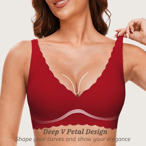 Image of Deep V Petal Bras for Women No Underwire Soft Wireless Bras Comfort Seamless Bralettes with Extender