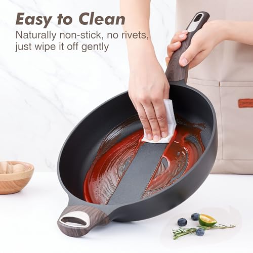 SENSARTE Nonstick Frying Pan Skillet with Lid, 10.5 Inch Deep Frying Pan, 3.8 Qt Non Stick Saute Pan with Cover, Induction Pan, Healthy Non Toxic Cooking Pan with Helper Handle, PFOA PFOS Free