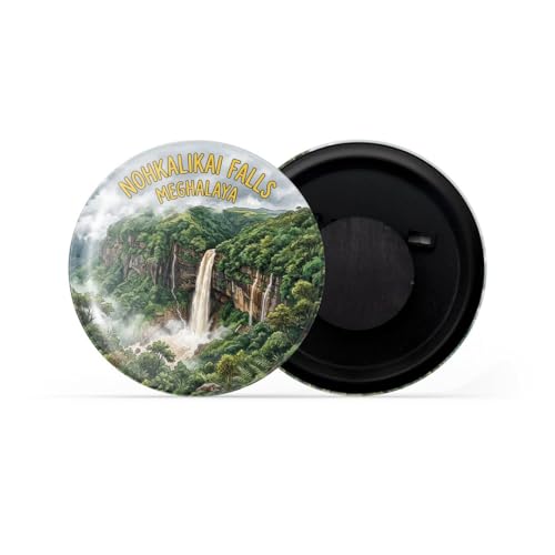 Image of dhcrafts Fridge Magnet Multicolor Meghalaya Nohkalikai Falls Maghalaya Glossy Finish Design Pack of 1 (58mm)