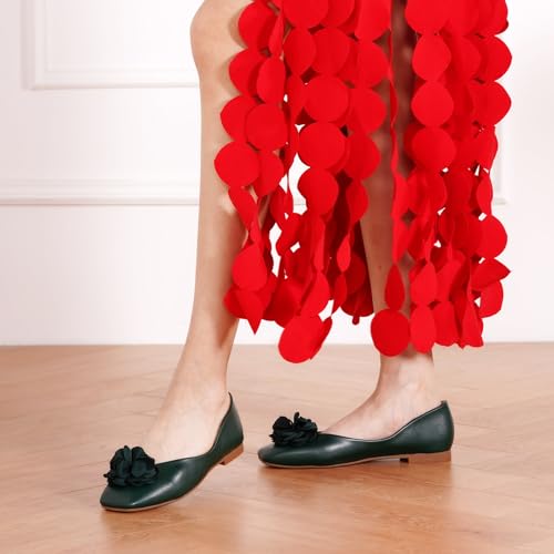 Image of C.Paravano Ballet Flats for Women | Women's Flats | Square Toe | Slip On Dress Shoes | Satin Flower Shoes