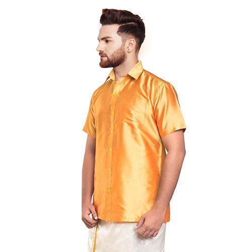 Image of SJS-Men's Half Sleeve Solid Art Silk Shirt
