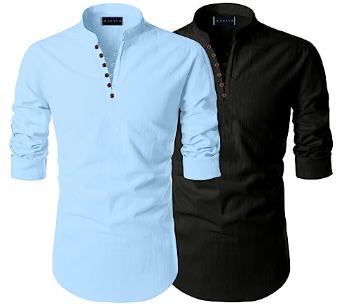 Image of Men's Trendy Short Kurta Shirt | Mandarin Collar Full Sleeve Cotton Ethnic Wear | Regular Fit Traditional Indian Apparel | Casual Festive Party Function Clothing