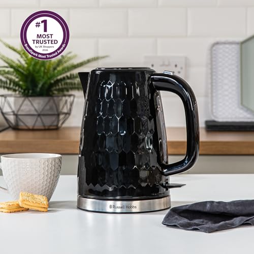 Russell Hobbs Honeycomb Black Cordless Electrical Kettle, 1.7L, Premium Plastic, Gloss End, Quick Boil 3KW, Washable Anti-Scale Filter, Push Button Lid, 26051 - Image 3