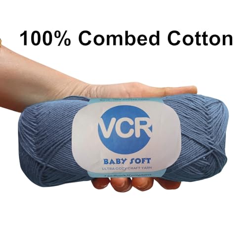 Image of VCR 4Ply Navy Blue Yarn, 100 Grams Hank, 320 Meters Length, Cotton Combed Ball for Crochet and Knitting, Soft Crosia Threads, Pack of 1 Yarn, Suitable for DIY Crafts
