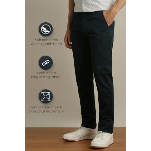 Image of Peter England Men's Super Slim Fit Stretchable Cotton Satin Casual Trousers | Office Sleek & Trendy Look