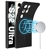 Slim Case for Samsung Galaxy S22 Ultra 5G, [Camera Lens Protector][Mag-Safe] Thin Metal Matte Silicone Soft Rubber S22 Ultra Phone Case, Magnetic Wireless Charging Cover for Samsung S22 Ultra (Black)