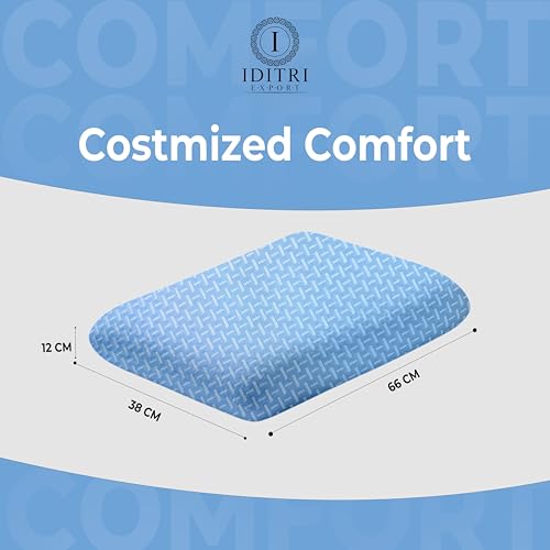 Image of Ergonomic Contour Pillow Set of 2, 50x30x6 cm Light Blue Memory Foam for Neck and Shoulder Relief, Breathable Jacquard Cover with Zipper, Orthopedic Bedding for Back