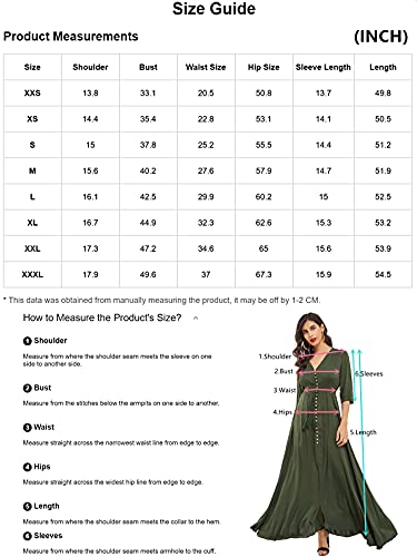 Milumia Women's Button Up V Neck Half Sleeve Split Flowy Plain Party Maxi Dress Army Green X-Large #TOP4