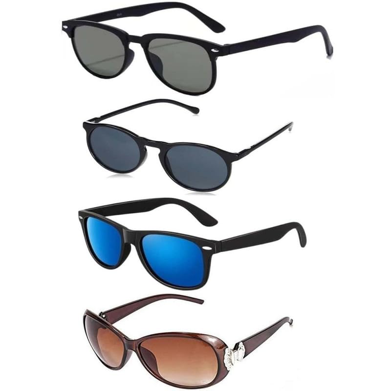 Unisex UV 400 Protected Round, Butterfly, Square Sunglasses For Women And Men | Stylish Classic Shades Black, Blue, Brown | Latest Branded Combo Offer Pack Of Fashion Glasses With Box #1809