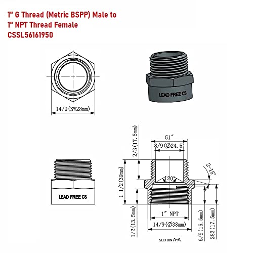 Cascada Showers G Thread (Metric Bspp) Male To Npt Thread Female Pipe Fitting Adapter thumb #3