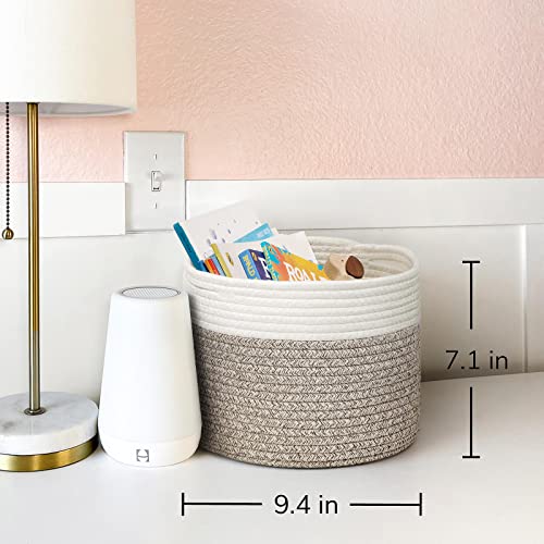 TIMEYARD Korb Aufbewahrung, Wäschekorb Kinder, Klein Korb für Geschenke, Regal, Baby Spielzeug Aufbewahrungskörbe, Körbe Geflochten, 24x18cm, Braun & Weiß