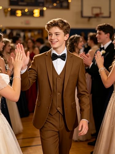 Image of Boys' Formal Suit 5 Piece Slim Fit Suits for Boy Kids Tuxedo Toddler Wedding Ring Bearer Outfit Teen Communion Dress