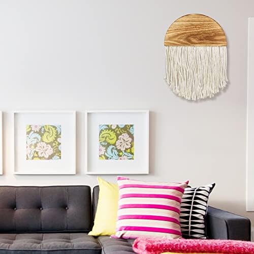 Macrame Wall Hanging Tapestry, Moon Dream Catcher, Woven Wall Tapestry, Boho Home Decor for Bedroom Living Room Apartment Dorm Backdrop, Wedding Party Ornaments Craft Gifts (Semicircle - Beige)