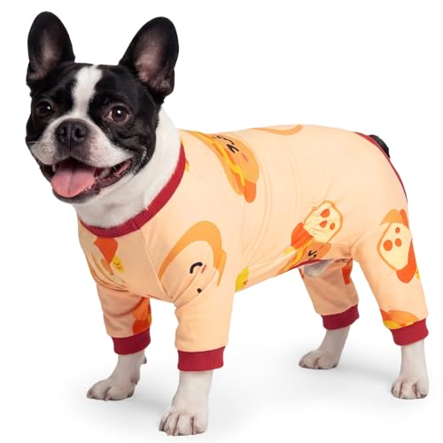Image of BRKURLEG Soft Dog Pajama, Dog Recovery Suit, Orange, S | Long Sleeve Prevent Shedding, Anti-Licking wounds, Pet Onesie Cute & Stretchy Puppy Jumpsuit Pjs for Small to Large Breeds