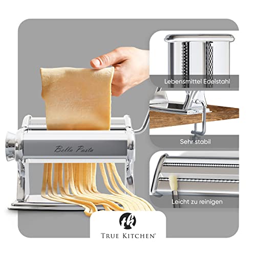 True Kitchen® Pastamachine handmatig handmatig met Bella Pasta machine voor lasagne, ravioli, spaghetti en tagliatelle I volledig van roestvrij staal met metalen handvat - Image 4