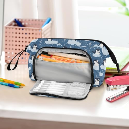 Image of Penguin Cute Pencil Case Large Capacity Pencil Pouch, Handheld Pen Bag Cosmetic Portable Gift for Office School Teen Girl Boy Men Women Adult Pencil Storage Organizer