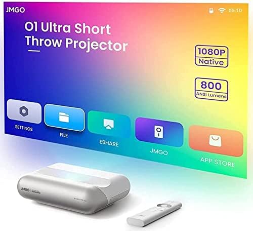 JMGO O1 Ultra Short Throw Projector,for 1080P FHD Movie Theater Projector 800 ANSI Lumens,Bluetooth Projector with WiFi,Gaming Projector with Dynaudio Speakers,3D Mode,Auto Focus&Keystone Correction