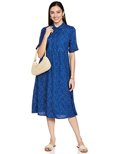 Image of Amazon Brand - Symbol Women Rayon Fit and Flare One Piece Midi Length Dress (Available in Plus Sizes)