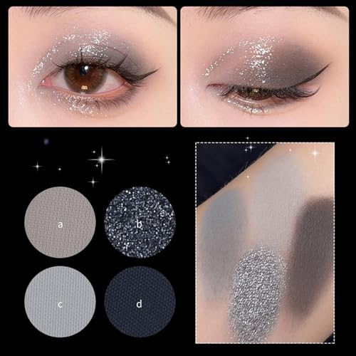 Black Eyeshadow Palettes, Glitter & Matte Eye Shadow Pallets, 15 Colors Smokey Black Silver Gray White Eyeshadow, Long Lasting Highly Pigmented Eyeshadow Makeup Kits For Women - Image 4