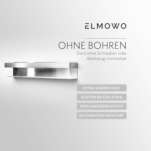 ELMOWO - Premium Edelstahl Handtuchhalter ohne Bohren selbstklebend inkl. Spezialkleber (extrem sicherer Halt) - Wand Handtuchregal für Bad - Handtuchhalterung für 5 Handtücher als Wandregal (Silber)