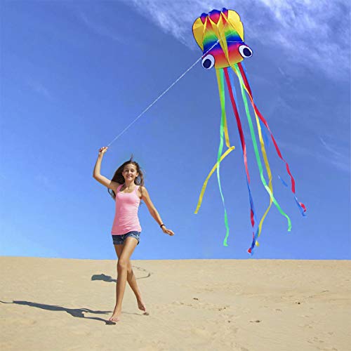 großer Octopus Drachen Flugdrachen Einleiner, Large Easy Flyer Regenbogendrachen mit Langen bunten Schwänzen für Spiele und Aktivitäten im… – Ansicht 3