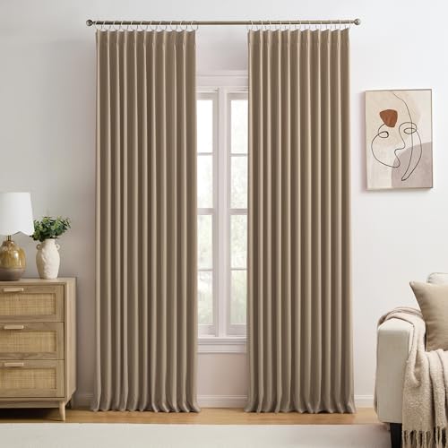 KEQIAOSUOCAI Cappuccino Pinch Pleated 72 Inch Wide Curtains 72 x 90, Thermal Insulated Noise Cancelling Living Room Office Drapes 90 Inches Long, Patio Sliding Glass Door Window Curtain 2 Panels
