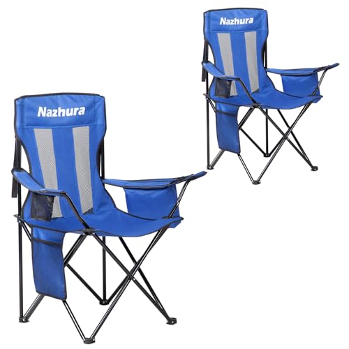Nazhura 2 Pack Outdoor Camping Chairs Folding/Foldable/Portable with Cooler Pouch, Mesh Backrest and...