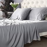 Bedsure 100% Bamboo Sheets California King Light Grey - Deep Pocket California King Sheets Set Up to 18 inches Mattress , Cooling Sheets Set 3PCs for California King Size Bed Super Soft Breathable