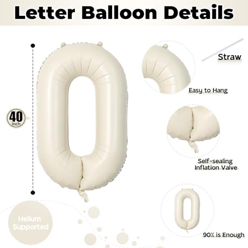 Image of Large Beige Oh Boy Balloons, 40 Inch Cream White Sand OH BOY Balloon Letters with Ribbon, Neutral Ivory Alphabet Oh Boy Balloon for Baby Kid Boys Birthday Baby Shower Gender Reveal Party Decorations