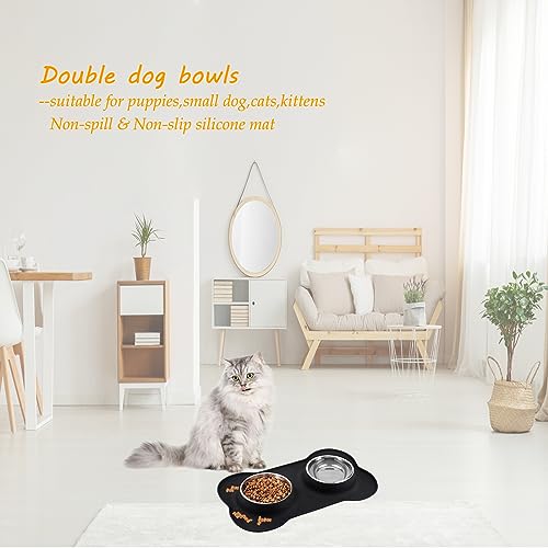 Dog Bowls, Puppy Bowl with Mat Tray - Stainless Steel Double Bowls, Non Slip Dog Bowls for Small Dogs Puppies Kittens Cats Food Water Feeding - Image 2