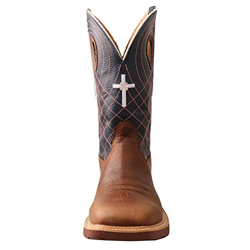 Image of Twisted X 12 inch Western Work Boot Safety Toe Pull Ons, Color: Mocha /Navy, Size: 8.5 (MXBAW01-B-08.5)
