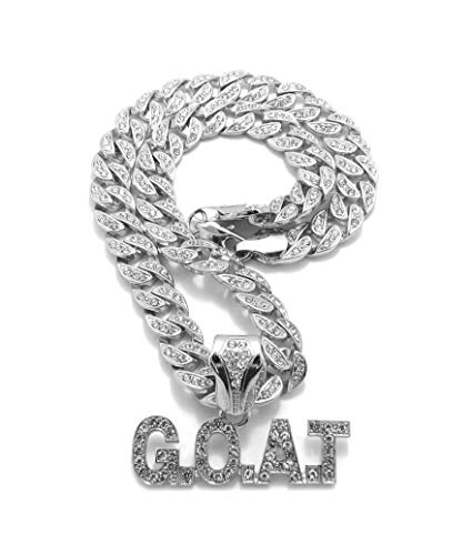 NYFASHION101 Stone Stud GOAT Pendant with 10mm Iced Out Bling Miami Cuban Chain Necklace