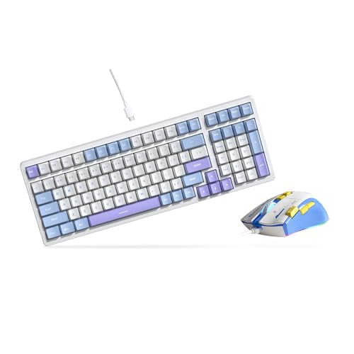 Qisan Mechanical Gaming Keyboard and Mouse Combo Set - Blue LED Backlit, Brown Switch, 100 Keys US Layout, RGB Wired Mouse 7200DPI