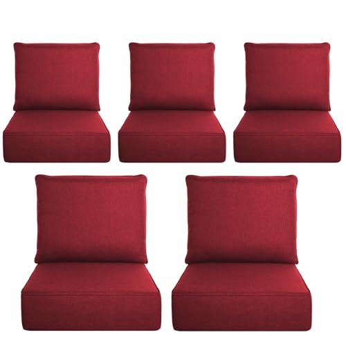 Image of Luxury 6 inch Thick Outdoor Cushion Set 5-22x24 Patio Furniture Cushions with 28D High-Density Foam, Water-Resistant & Fade-Resistant Fabric, Removable Covers for Patio Furniture Sofa Couch -Red