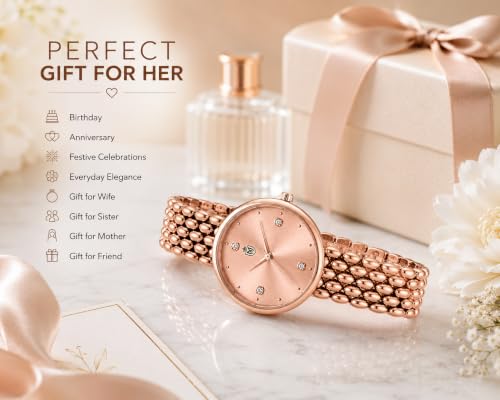 Image of MOOVER Analog Watch for Women & Girls | Luxury Bracelet Style Ladies Wrist Watch | Crystal Dial with Premium Stainless Steel Chain Strap | Fashion Watch for Daily Wear, Party & Gift