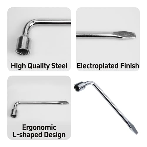Image of 22mm Car Spare Tire Lug Wrench, Heavy Duty L-Type Tire Steel Tool with Slotted Hex End for Spare Tire Replacement, Car Repair, Maintenance