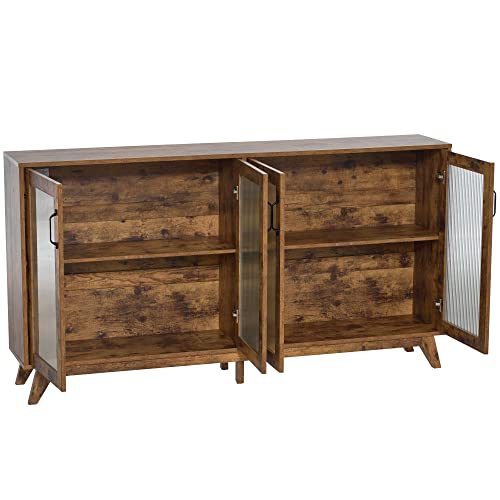 Ivinta Kitchen Buffet Server Table Accent Sideboard Cupboard Server Buffet Console Table With Glass Doors Cabinet (Rustic Brown, 63 Inch) #TOP4