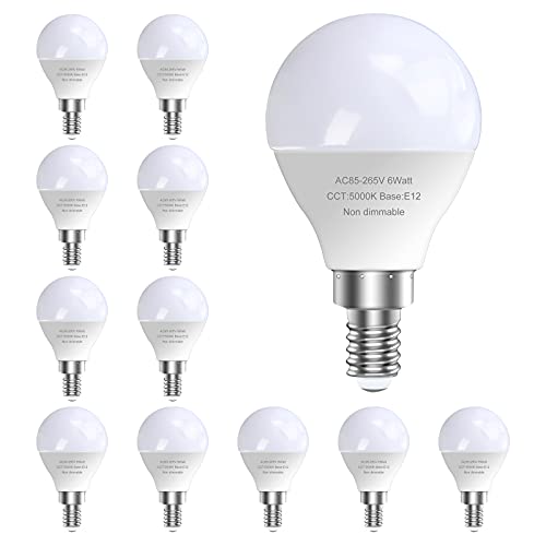 GOSCHE 12 Pack Bright Ceiling Fan Light Bulbs, 60 Watt Equivalent, Daylight 5000K, E12 Led Bulb, A15 Shape Candelabra Base Chandelier Light Bulb, 120V Small Bulb, Non-Dimmable GOSCHE 12 Pack Bright Ceiling Fan Light Bulbs, 60 Watt Equivalent, Daylight 5000K, E12 Led Bulb, A15 Shape Candelabra Base Chandelier Light Bulb, 120V Small Bulb, Non-Dimmable