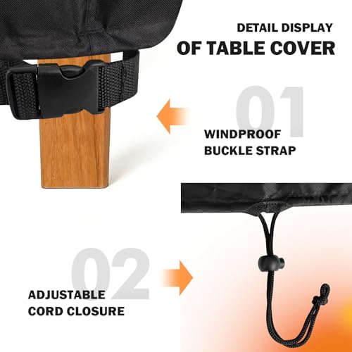 TOHONFOO Rectangular Folding Table Cover - Waterproof Anti-UV Outdoor Table Covers - Outdoor Table Cover 96" L x 30" W x 6" H by TOHONFOO - Image 5