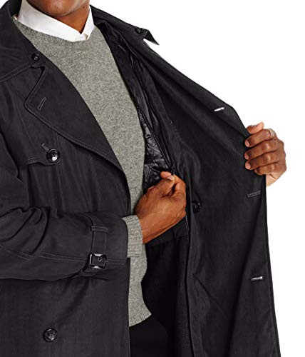 London Fog Mens Iconic Double Breasted With Zip-Out Liner And Removable Top Collar Trenchcoat, Black, 40 Us #TOP3