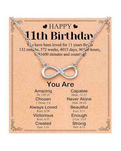 UNGENT THEM Happy 10th 11th 12th 13th 14th 16th 18th 21st Birthday Gifts, Love is Forever Infinity Cross Necklace Religious Presents for Women Her