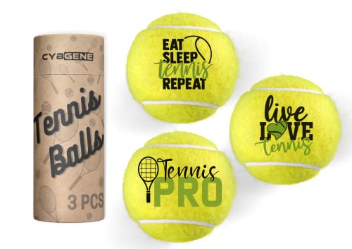 CybGene Tennis Gifts, Set of 3 Unique Tennis Balls with Gift Package, Perfect for Tennis Players, Coaches, Teammate, Partners, Suitable for Tennis Training, Practice or Pet Dog Playing - Unisex