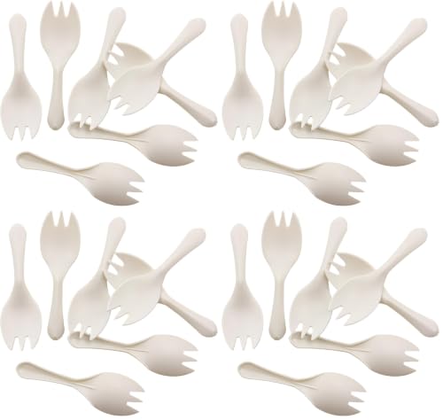Image of GreenWorks 1000 Count 3.3 inch Mini Cornstarch Tasting Sporks, Disposable Plant Starch Bio-based Sampling Sporks (Forks Spoons) (Pack of 4)