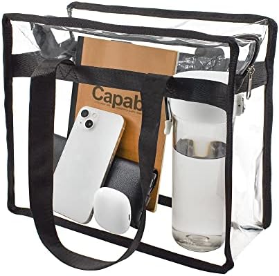 Enkrio Clear Tote Bag Stadium Approved Messenger Shoulder Bag with Zipper Closure for Women Work Travel Gym Airport Security Music Festivals Sports Games Sporting Events