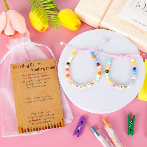 Image of Back to School Supplies, First Day of Kindergarten Bracelet, Back to School Bracelet Mommy and Me, Prek Matching Wish Bracelets Set, Adjustable Bracelet for Boys Girls Gifts Stuff Bulk