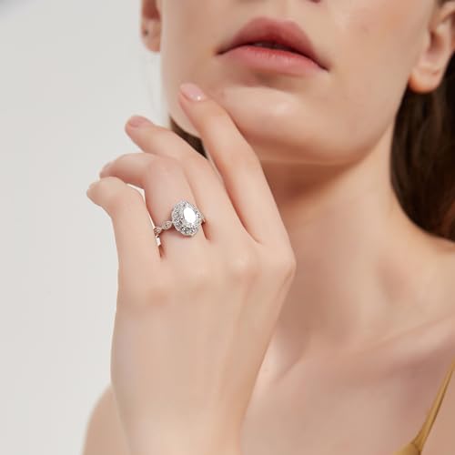 THELANDA 2CT Oval Cut Genuine Moissanite or Simulated Diamond Sterling Silver Milgrain Vintage Promise Ring Halo Engagement Ring4