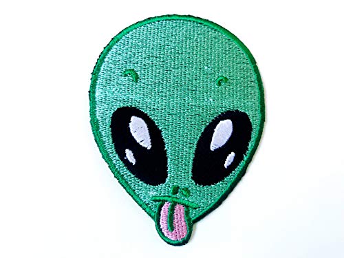 Th Green Alien Head Funny Cute Cartoon Biker Motorcycle Logo Embroidered Sew On Iron On Patch For Backpacks Jeans Clothing Costume #TOP16