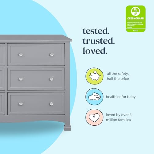 Image of Davinci Kalani 6-Drawer Baby Dresser for Nursery - Wooden Double Chest of Drawers for Kids, Boys and Girls - Multi-Purpose Storage Dresser for Bedroom, Living Room & Hallway - Easy to Assemble - Grey