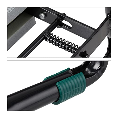 Relaxdays Kniebank für Gartenarbeit, gelenkschonend, klappbar, bis 150kg, gepolsterte Kniehilfe, 2 Taschen, schwarz/grau
